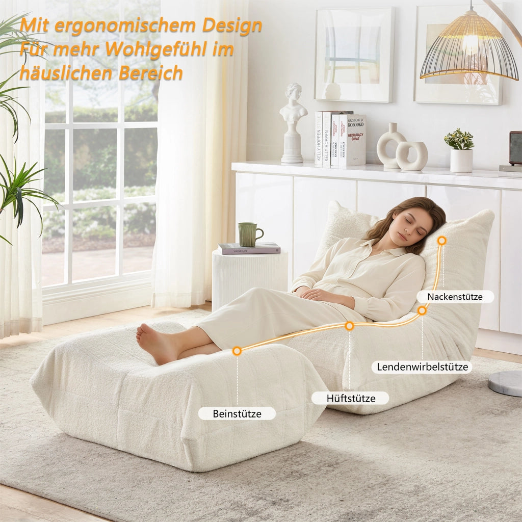 POLTRONA RELAX con poggiapiedi Set da 2 pezzi Teddy Beige