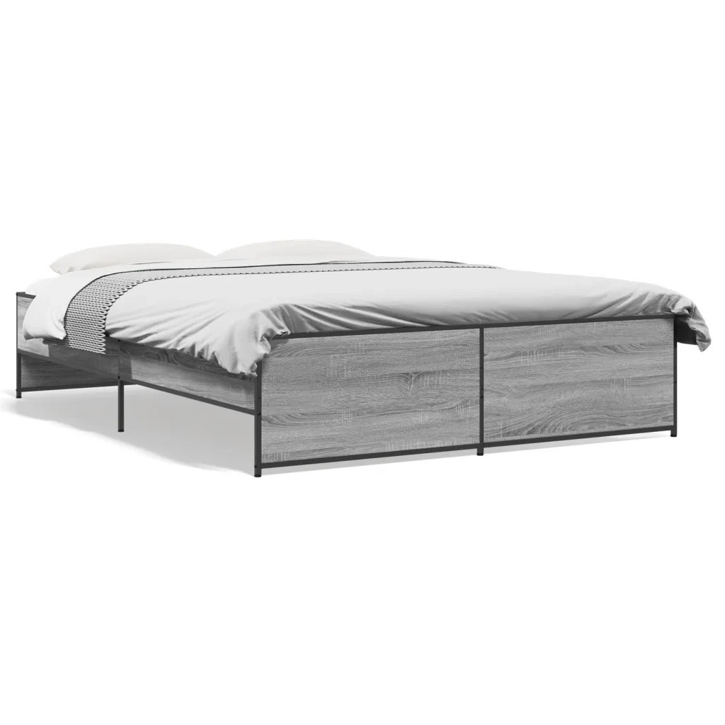 Letto matrimoniale | Letto per adulti | Giroletto Grigio Sonoma 150x200 cm in Legno Multistrato Metallo