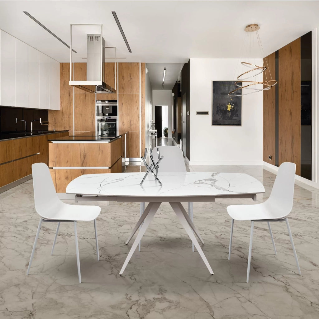 Mobili 2g - tavolo moderno allungabile piano ceramica effetto marmo 120x90x78