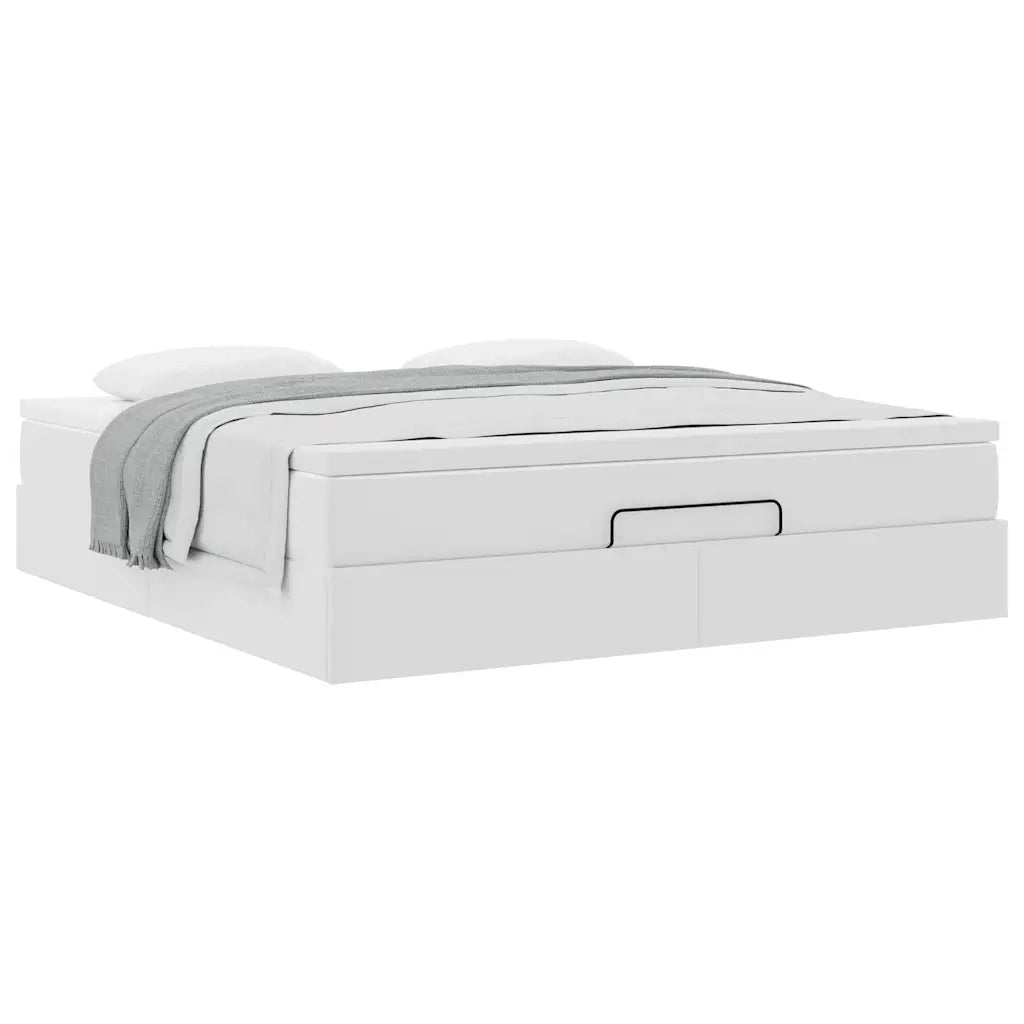 Struttura Letto Pouf con Materasso Bianco 160x200 cm Similpelle
