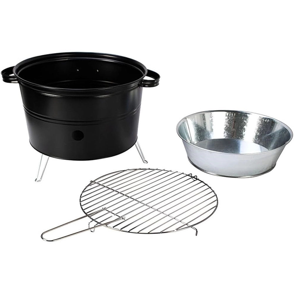 Trade Shop - Fornacella A Carbone Tonda Barbecue Portatile Ripiano Griglia Acciaio Cuoci Carne Pesce -