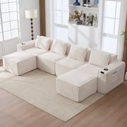 DIVANO modulare 4 posti 330x162x75 cm in corduroy beige con 2 sgabelli