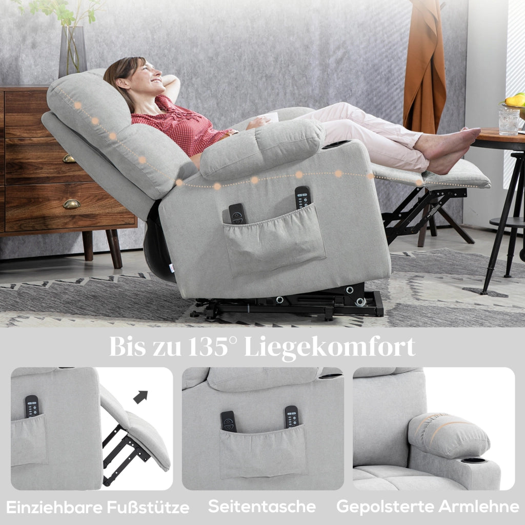Poltrona Relax Alzapersona ¨C Xylo ¨C Reclinabile Elettrica con Telecomando Grigio Chiaro 144x91x88