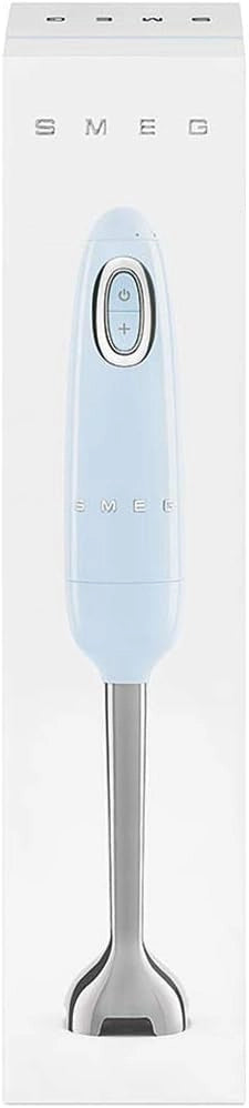 Smeg, frullatore a immersione hbf01pbeu, funzione turbo e sistema di taglio flowblend, con impugnatura antiscivolo, avvolgicavo integrato, accessori non inclusi, potenza 700w, azzurro