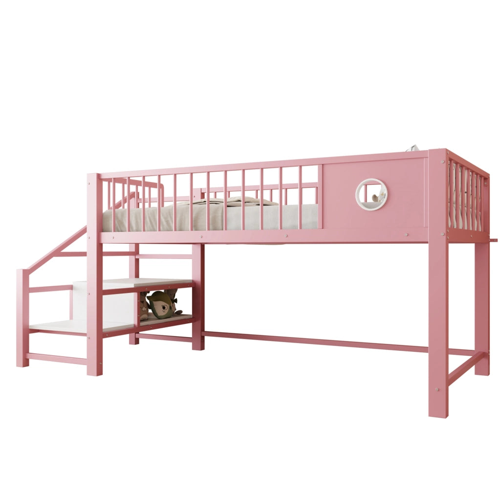 Letto a soppalco basso per bambini 90x200 cm rosa