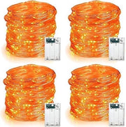 Decorazione esterna di Natale arancione illuminazione autunnale 4 pezzi 19,68m 60 LED illuminazione di Halloween a batterie micro scintillio filo di seta illuminazione a corda per Thanksgiving Natale autunno casa fai da te.