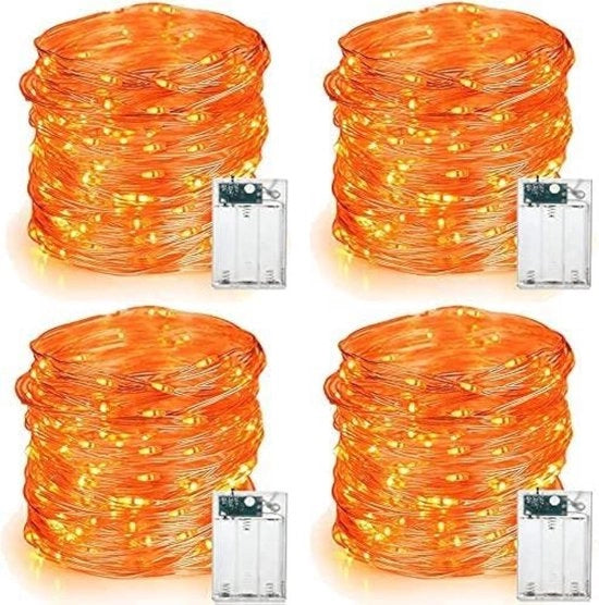 Decorazione esterna di Natale arancione illuminazione autunnale 4 pezzi 19,68m 60 LED illuminazione di Halloween a batterie micro scintillio filo di seta illuminazione a corda per Thanksgiving Natale autunno casa fai da te.