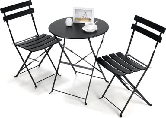 Set da Giardino Patio - 1x Tavolo - 2x Sedie - Blu del Cielo - Opzione pieghevole - Nero