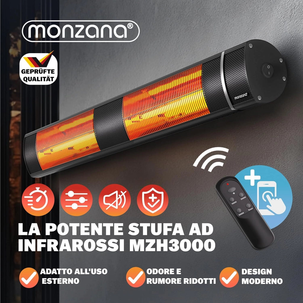 ® Stufa Elettrica a Infrarossi 3 Livelli di Calore 3000W Inclinabile 90° Telecomando App Riscaldamento Esterno