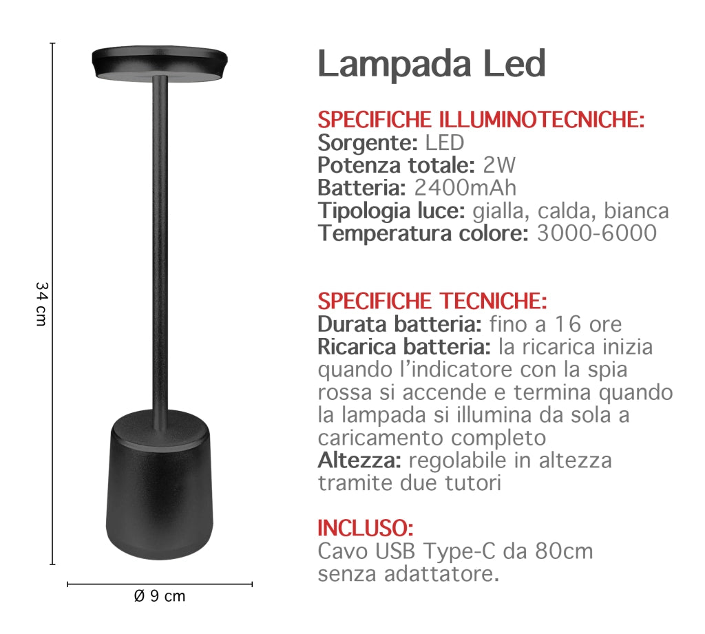 Coppia Di Lampada Da Tavolo LED Set 2 Pezzi Design Moderno Senza Fili Ricaricabile Controllo Touch Selezione Colore Intensità Dimmerabile Altezza Regolabile Con Adattatore Per Bottiglia 3000/4500/600K AbatJour Comodino 2Pz-Reverse-Nero