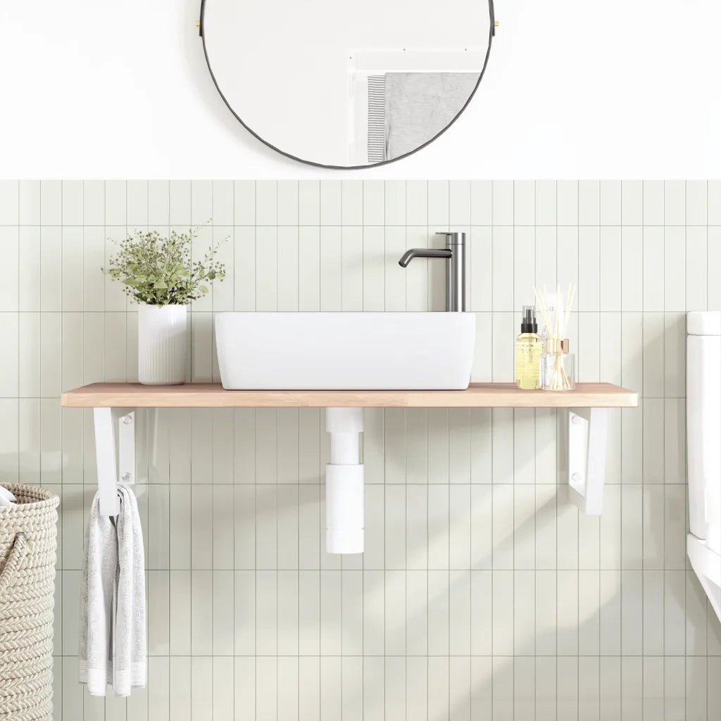 Ripiano a Parete per Lavabo in Acciaio e Massello di Rovere