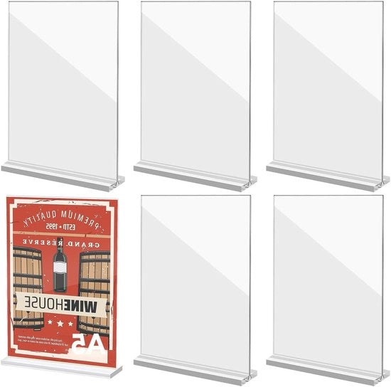 Standaard per Tavolo - Disegno T stabile - Design Acrilico - Translucido - A5 - Pacchetto da 6 - 15 x 5 x 22,5 cm - Standaard per Presentazione