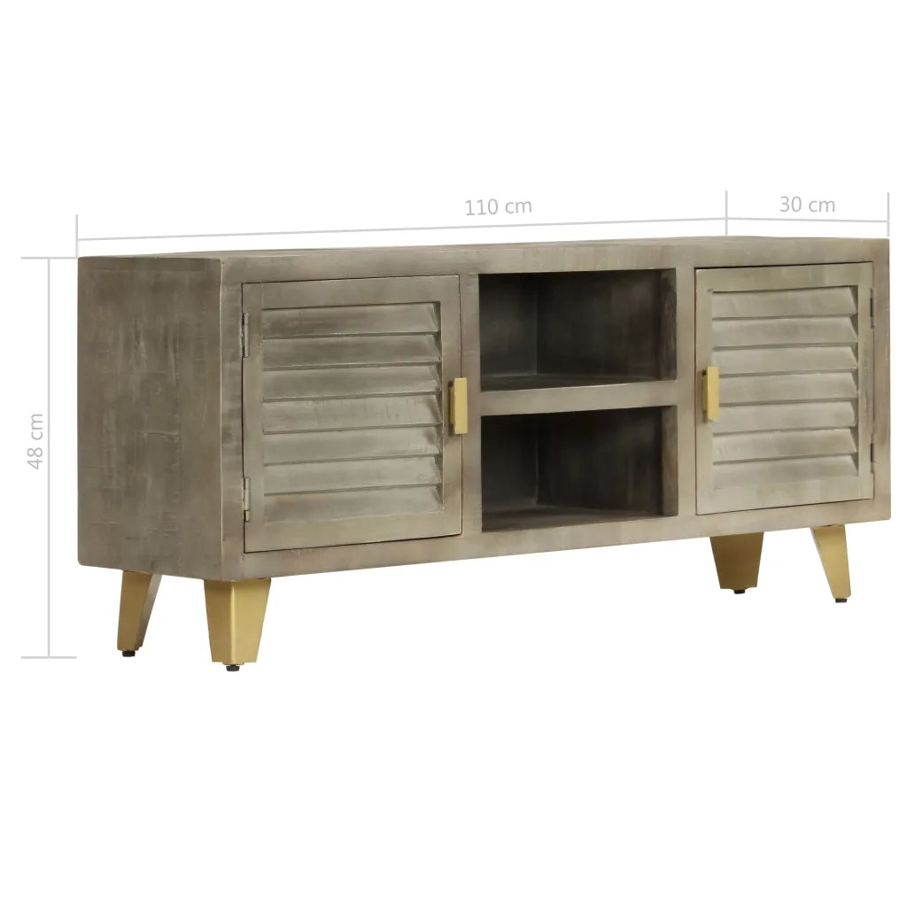 Mobile TV Legno Massello di Mango Grigio e Ottone 110x30x48cm 246681