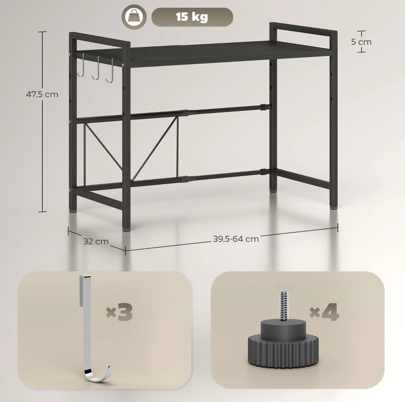 Scaffale per microonde allungabile in metallo nero