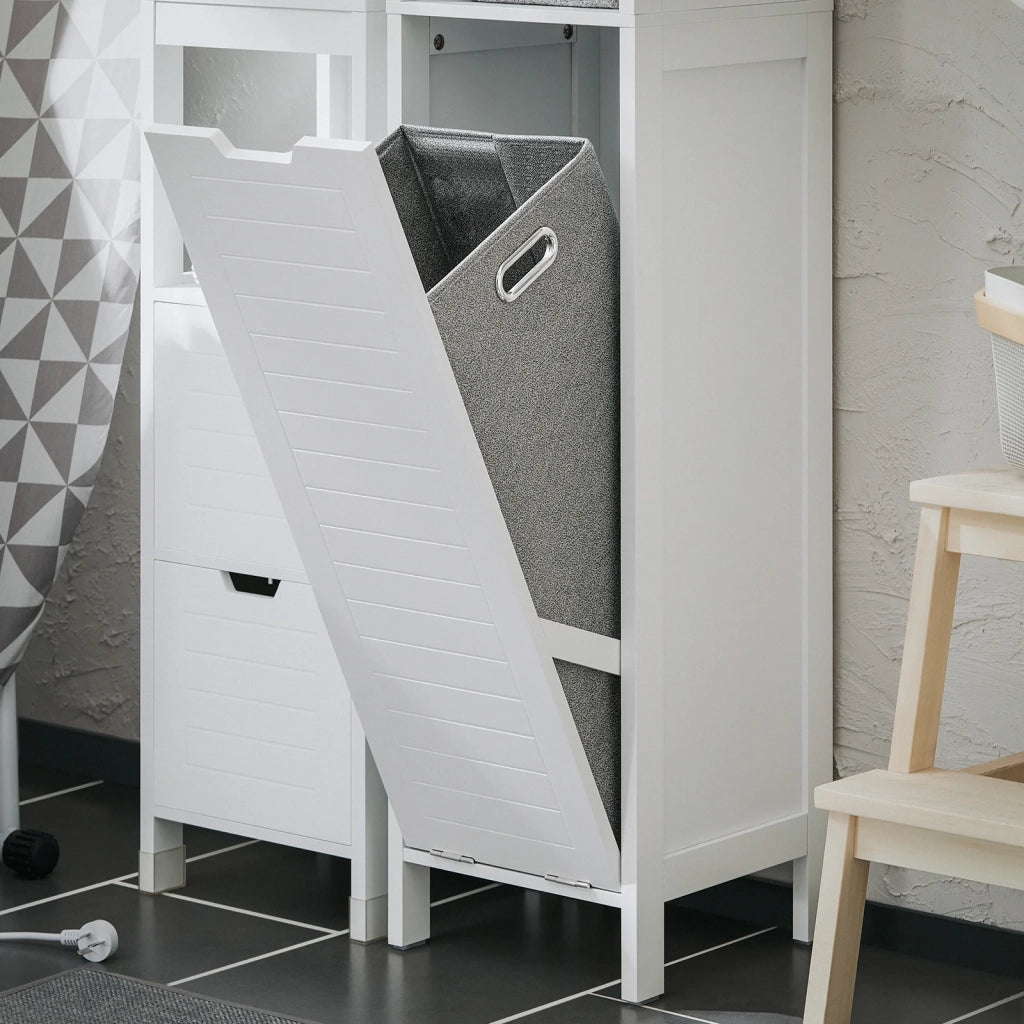 Mobile Alto Con Sacco Portabiancheria Pieghevole Mobiletto Bagno Scaffale Bianco 30x30x145cm BZR123-W SoBuy