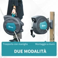 Avvolgitubo Automatico a Parete Girevole a 180°, Tubo Acqua da 15+1.4m e Pistola Multifunzione, Grigio