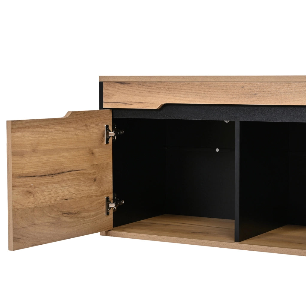 Garderoba ingresso 156x36x176 cm con specchio; ganci e scarpiera regolabile in MDF naturale e nero