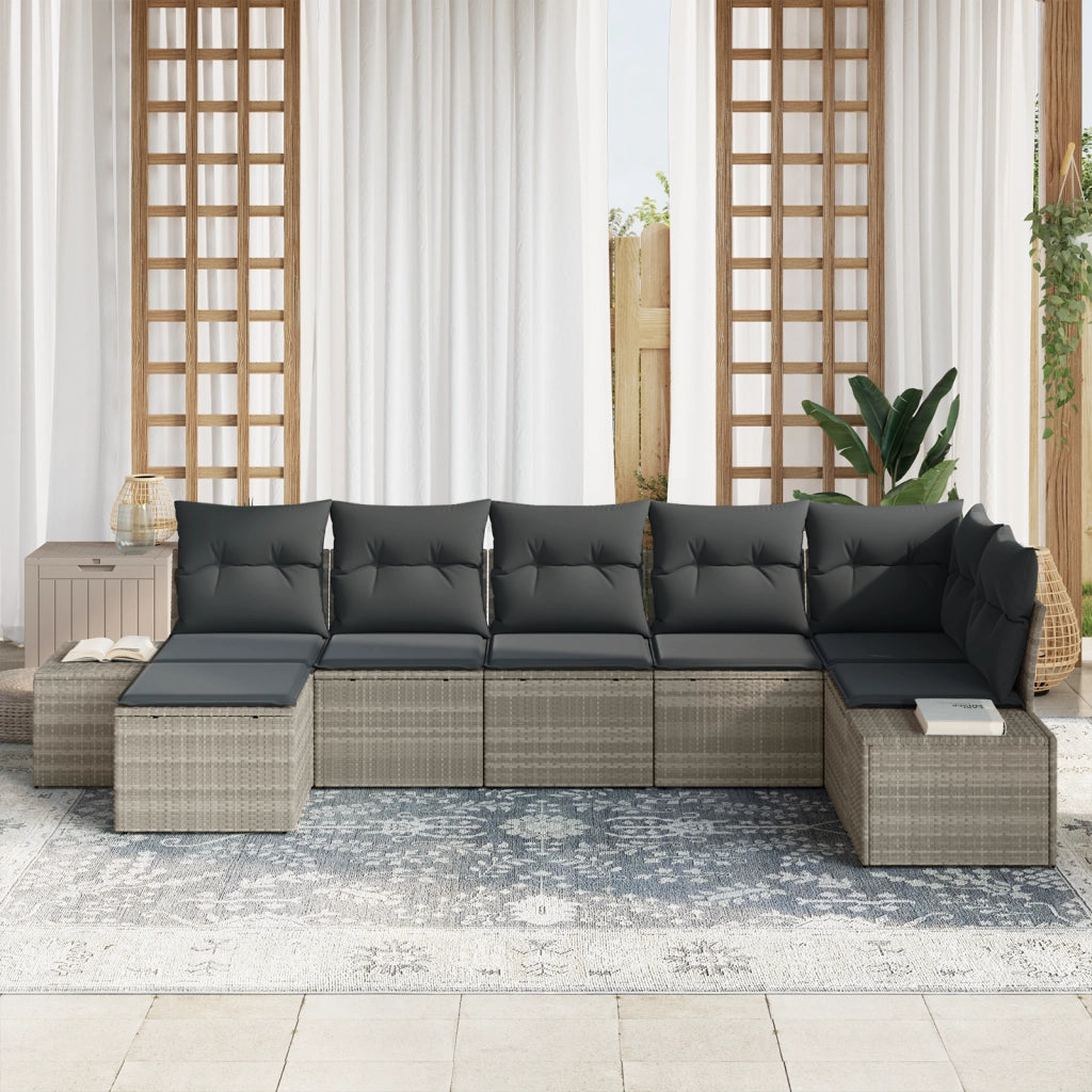 Set Divano da Giardino 7 Pezzi con Cuscini Grigio Chiaro Rattan Sintetico