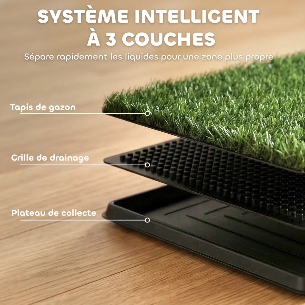 Toilette per Cane con Tappetino Erba Sintetica e Griglia Drenaggio ¨C Xylo ¨C 63x50,5x3,5cm Nero