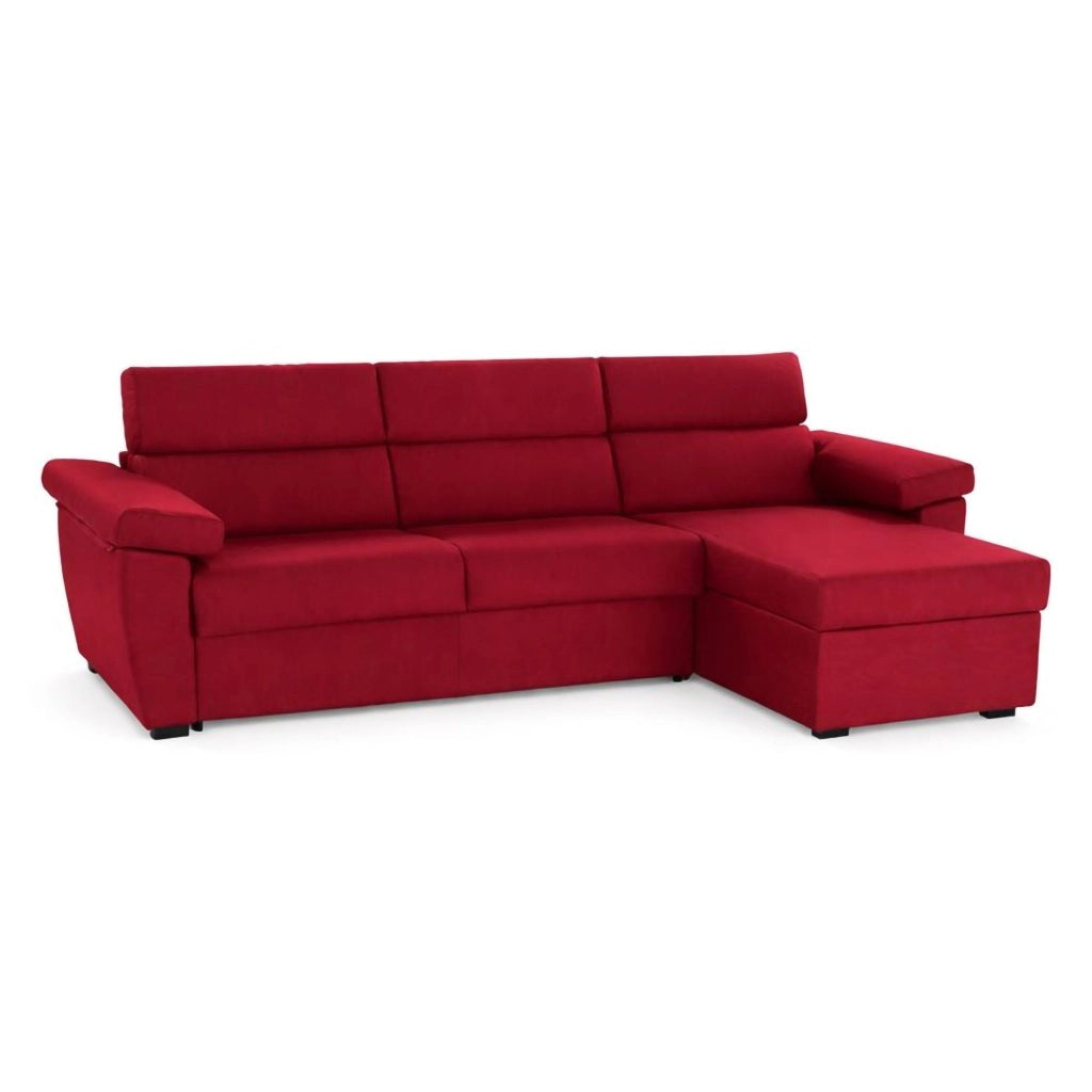 Ceto, Divano Fisso con Penisola Sfoderabile Made in Italy, 285x160 cm Rosso