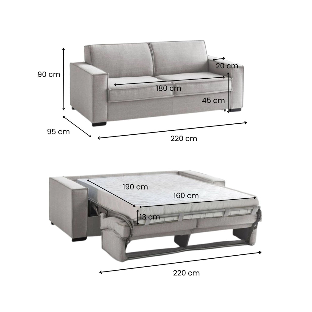 Divano Letto Asteroide, Divano a 3 posti, Made in Italy, SofÒ  Soggiorno con apertura girevole, in tessuto imbottito, con Braccioli standard, cm 220x95h90, Grigio