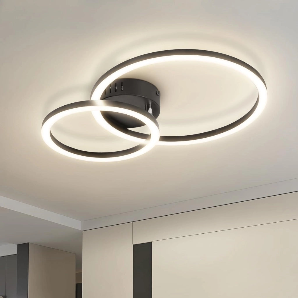 ZMH Plafoniera moderna 2 anelli LED nero 23W 4000K per soggiorno cucina camera da letto ufficio