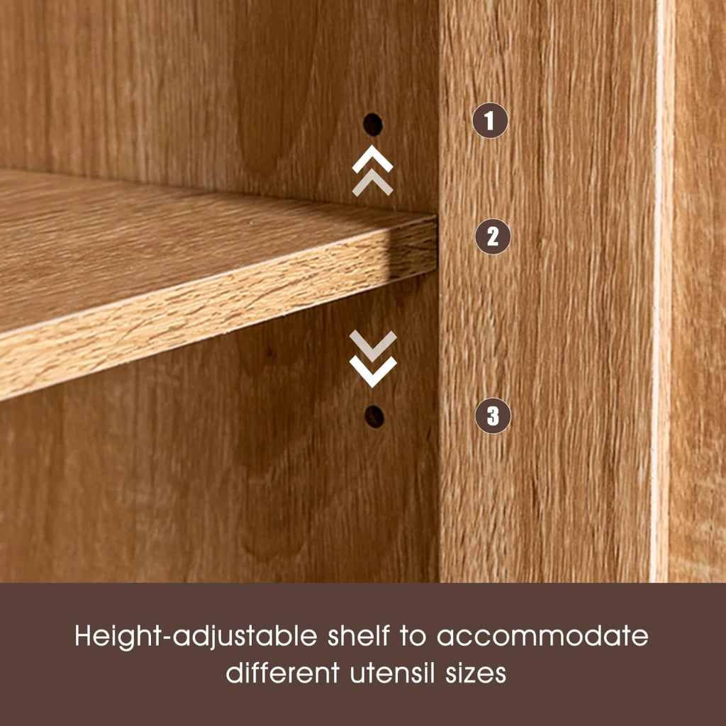 Carrello da Cucina, Credenza Mobile con Cassetto, Anta Doppia, Portaspezie e Portasciugamano, Ripiani Regolabili, Ruote con Freni, Portata di 50 kg, 116x40x85 cm, 4 Colori (naturale)