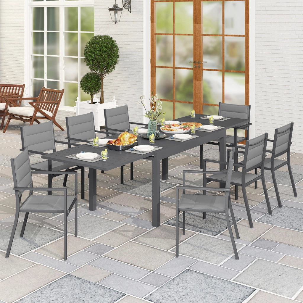 Tavolo da pranzo allungabile per giardino ¨C zephmum ¨C Grigio, Polyrattan, Alluminio, 135-270 cm, 6-10 persone