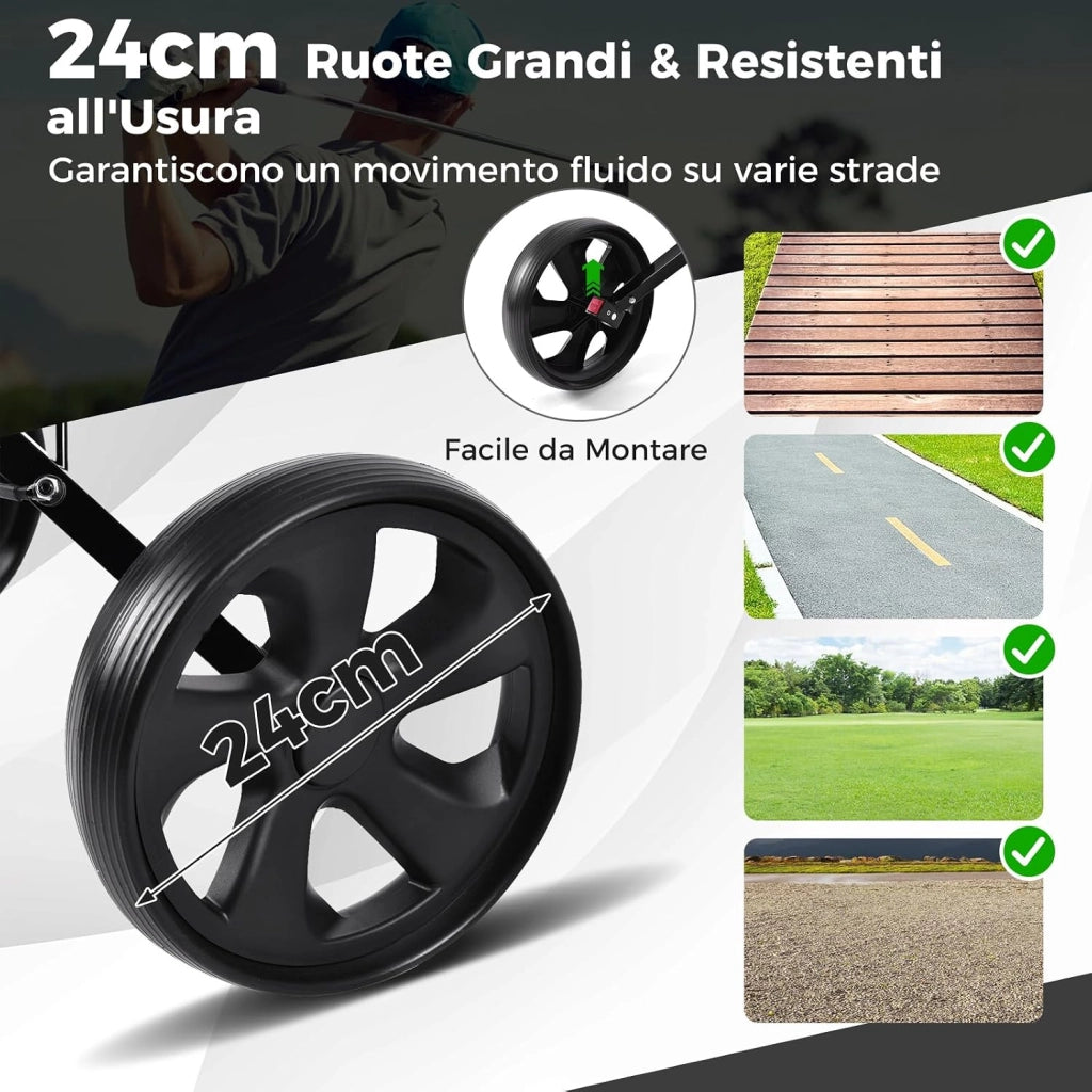 Carrello da Golf Pieghevole con 2 Ruote, Carrello da Golf in Ferro con Tabellone Segnapunti