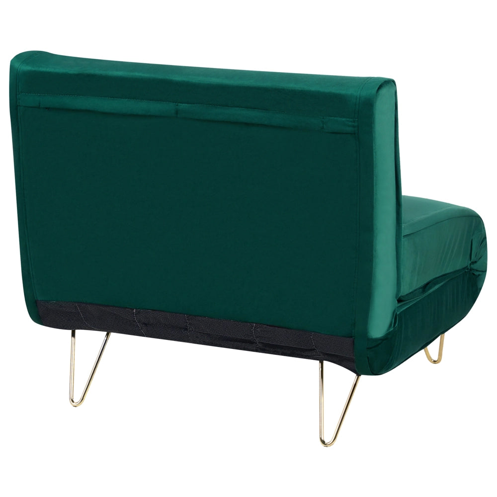 Divano letto piccolo velluto verde scuro 1 posto letto pieghevole senza braccioli con cuscino gambe in metallo dorato glamour