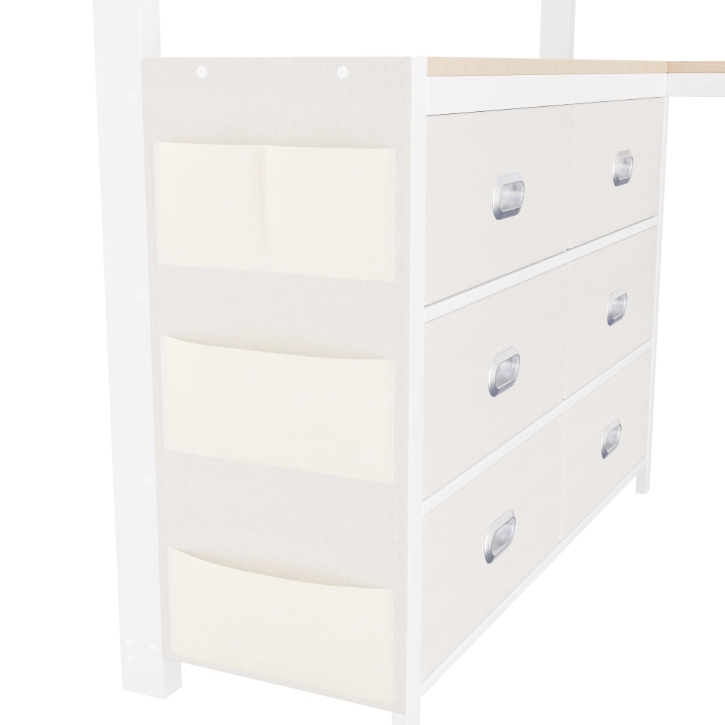 Letto a soppalco gaming 140x200 in metallo bianco con scrivania cassetti e luci LED