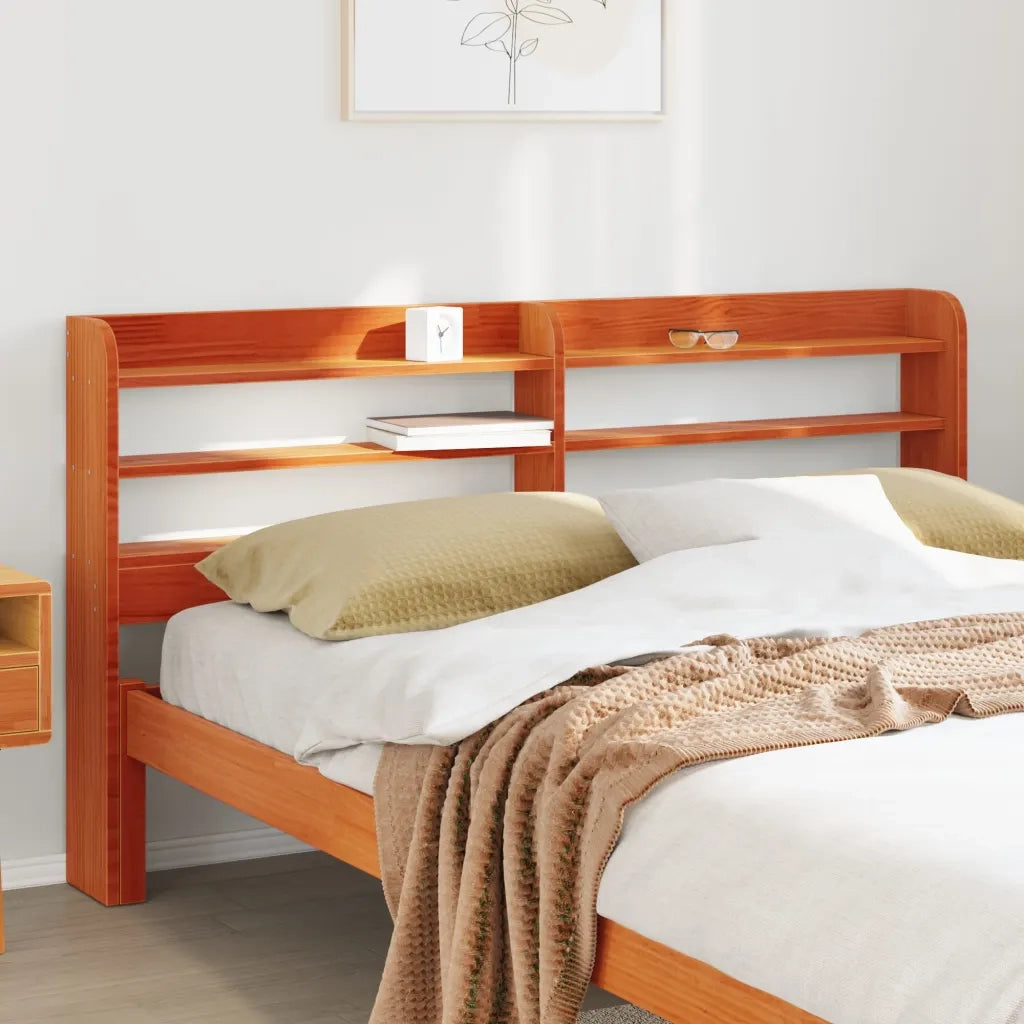 Testiera con Ripiani-Testata contenitore Marrone Cera 160 cm Legno Massello di Pino 870235