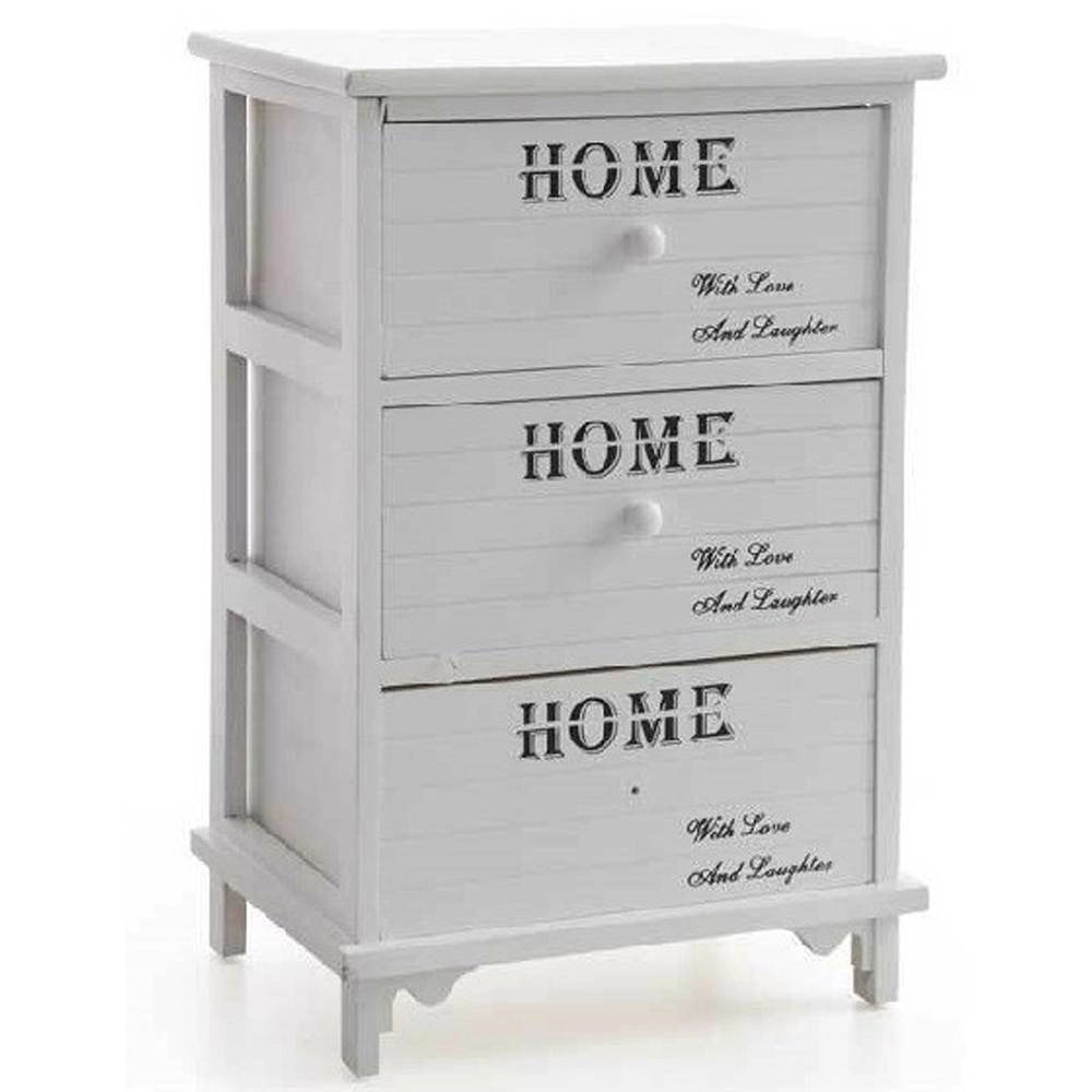 Trade Shop - Cassettiera 3 Cassetti 60x40x31cm Comodino Home Bianco Legno Moderna Multiuso -