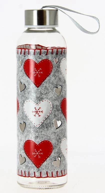 Bottiglia Borraccia in Vetro con laccetto felt hearts 500 cc