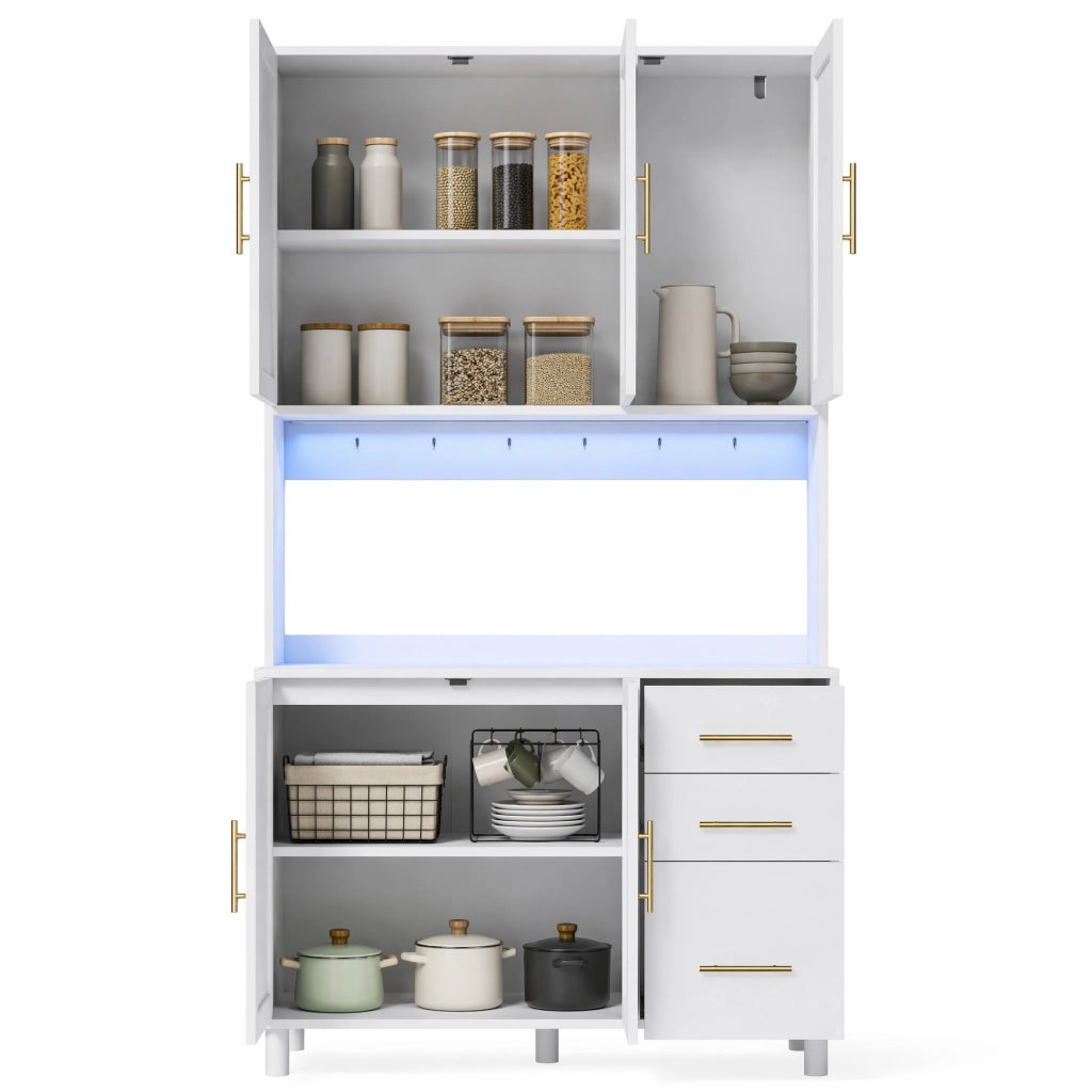Credenza da cucina con LED controllabili da app; prese USB e 2 prese elettriche; 100x40x183 cm; MDF bianco