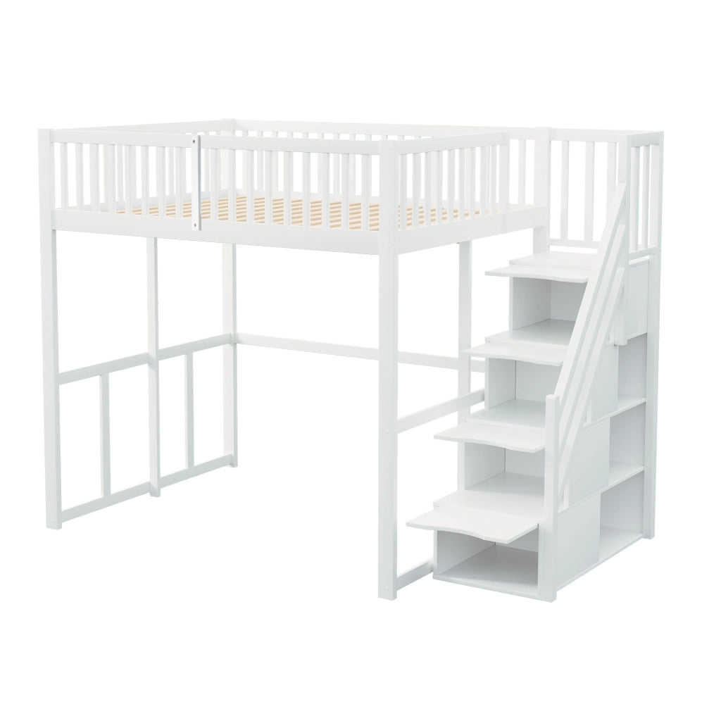 Letto a castello bianco in legno di pino con funzione contenitore 140x200 cm