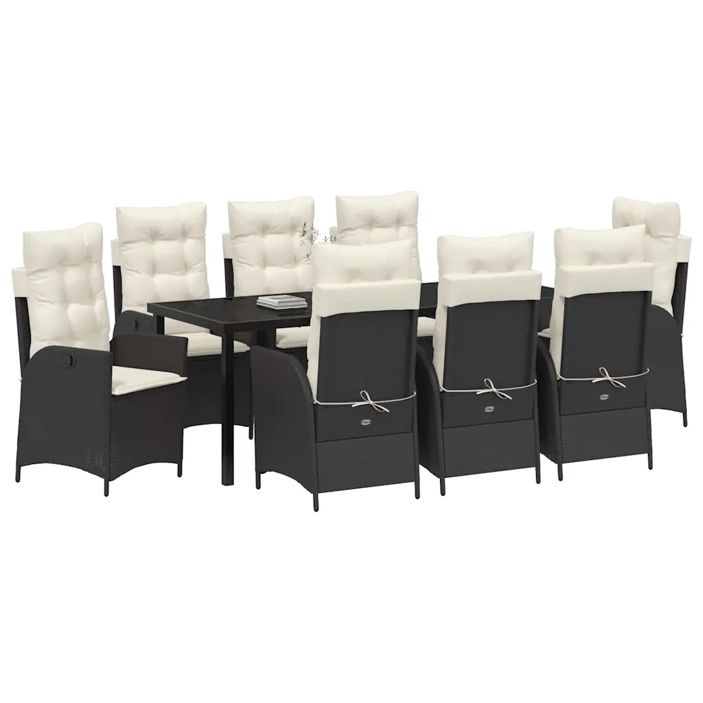 Set da Pranzo per Giardino con cuscino 9 pcs Nero polyrattan 3380483
