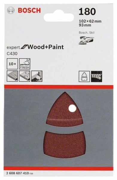 2608607410 - Set di fogli abrasivi C430 da 10 pz. 102 x 62, 93 mm, P180