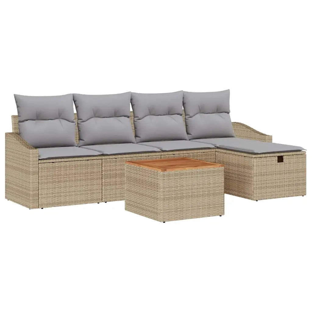 Set Divano da Giardino con cuscino 6 pcs Beige polyrattan 3359560