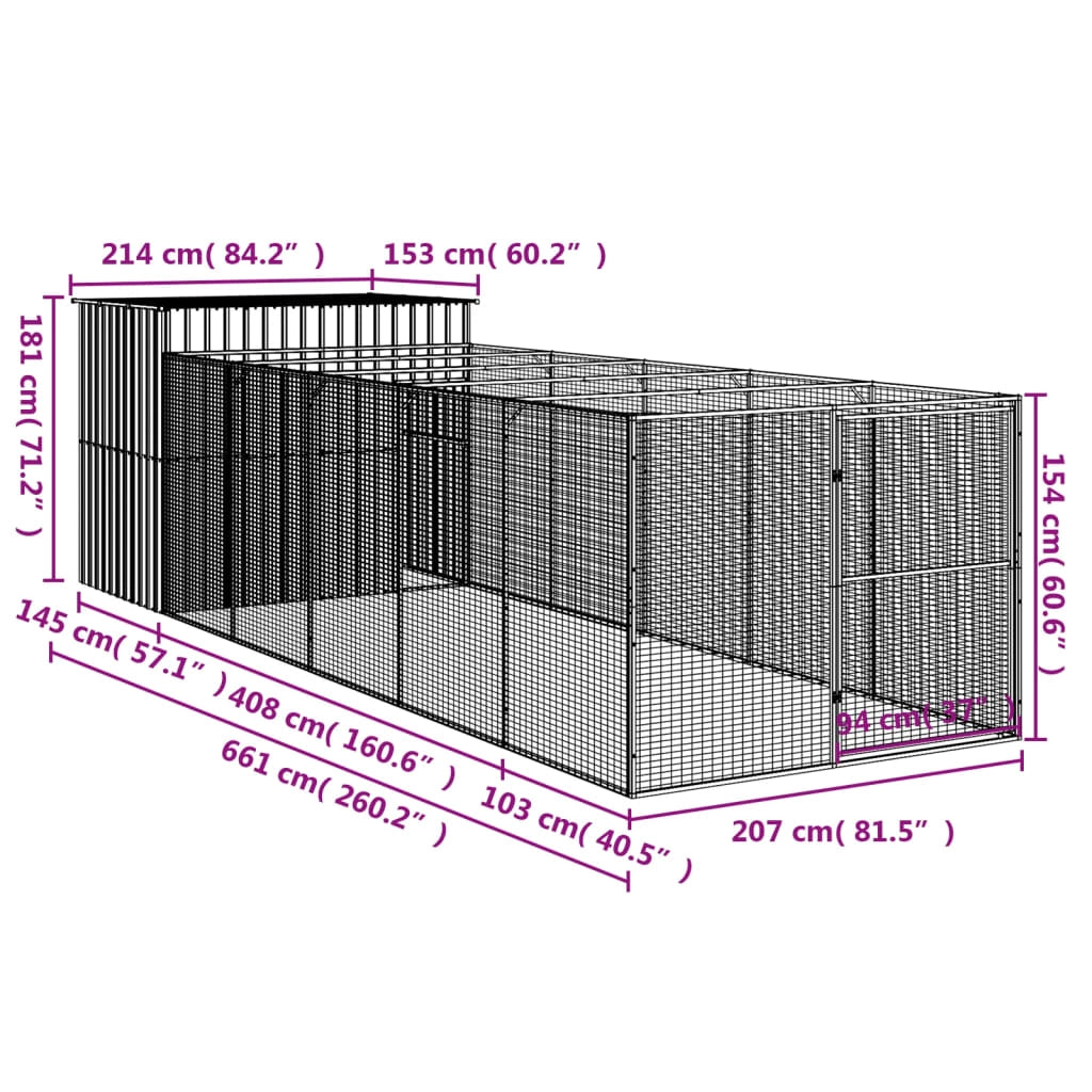 Cuccia per cani con recinto chiaro 214 x 661 x 181 cm grigio 02_0043509