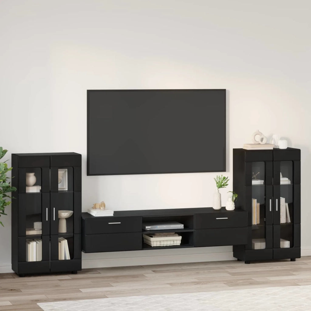 Set mobile TV con cassetto FLORIN 3 pz-Credenza per TV Nero Legno multistrato 760557