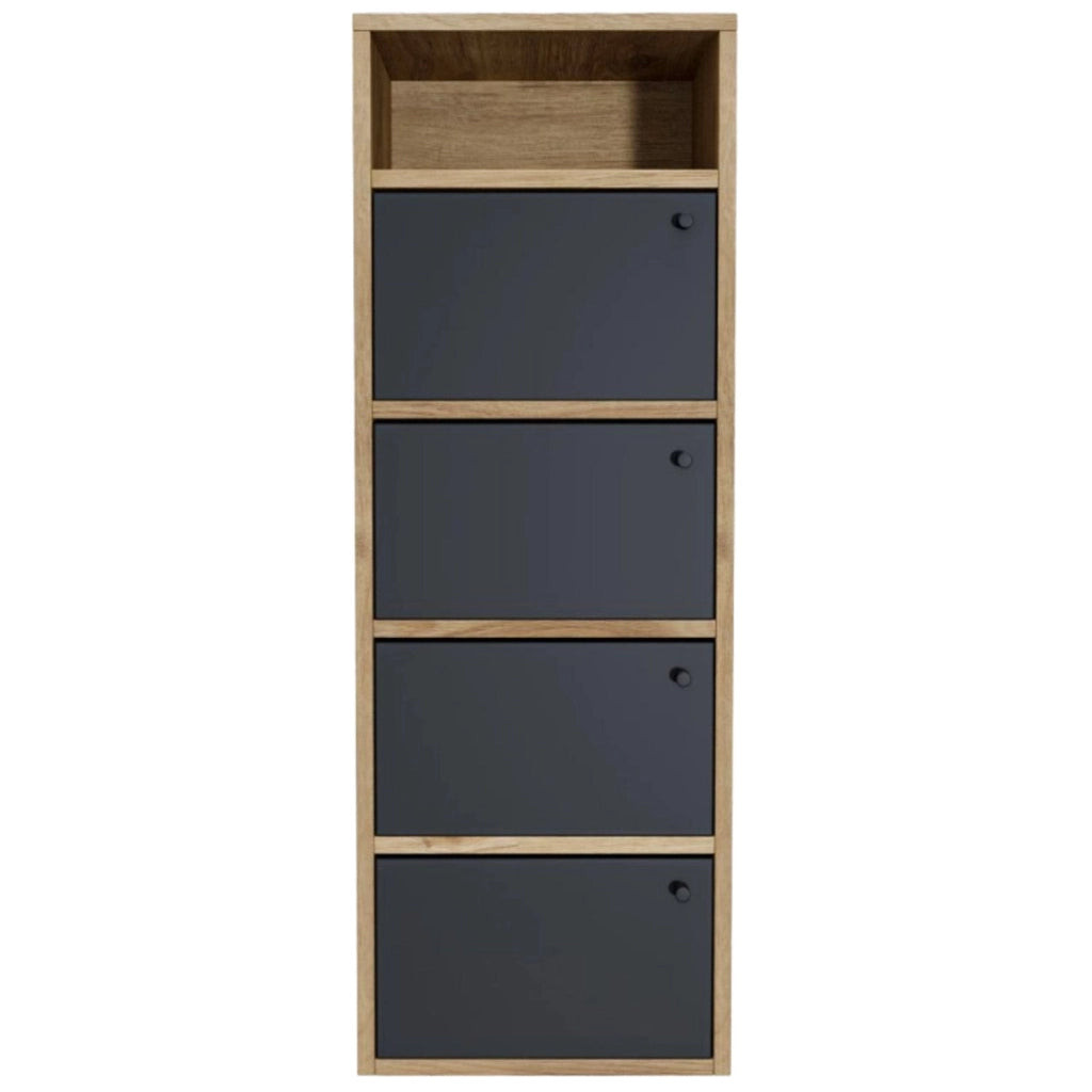 Scarpiera Salvaspazio 4 Ante 42x33x118h cm in Melaminico Venato a Rilievo Rovere e Nero