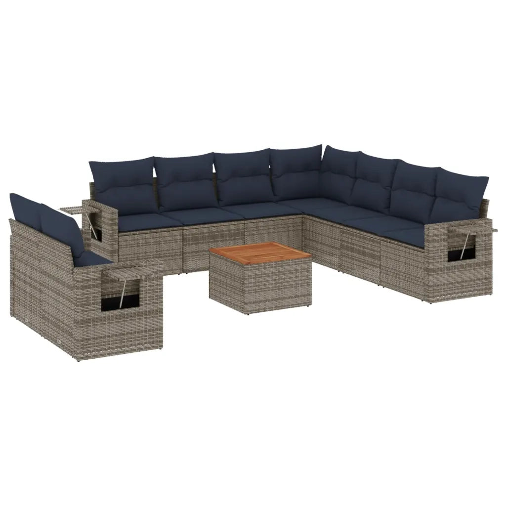 Set Divani da Giardino 10 pz con Cuscini Grigio in Polyrattan 3224633