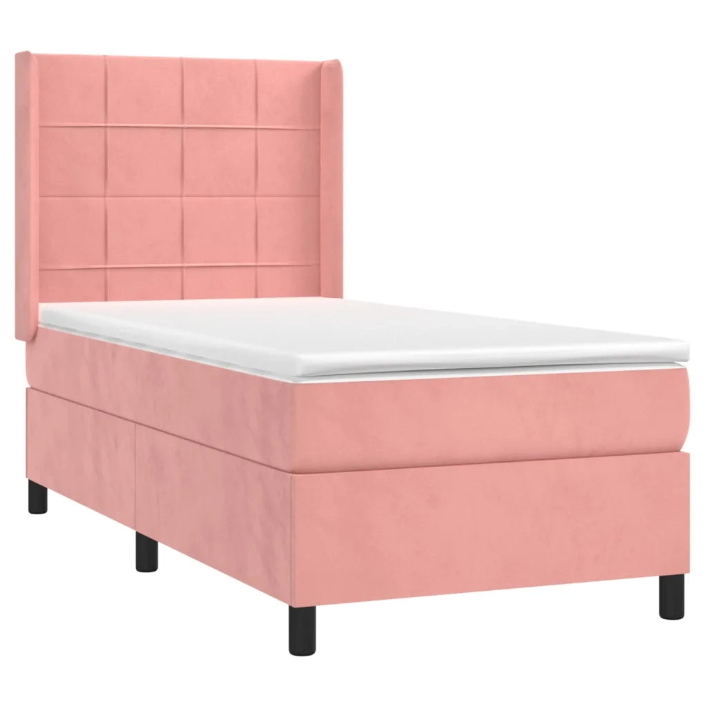 Letto a Molle con Materasso e LED Rosa 90x190 cm in Velluto cod mxl 61599