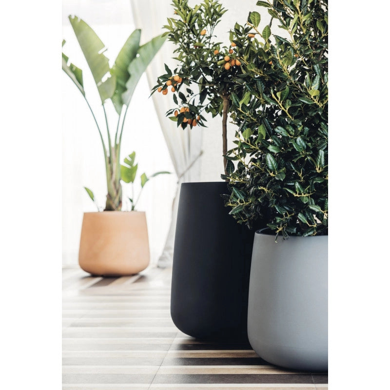 Vaso moderno di design Ø53 H55 in polimero grigio resistente per interno ed esterno - Made in Italy - Monacis