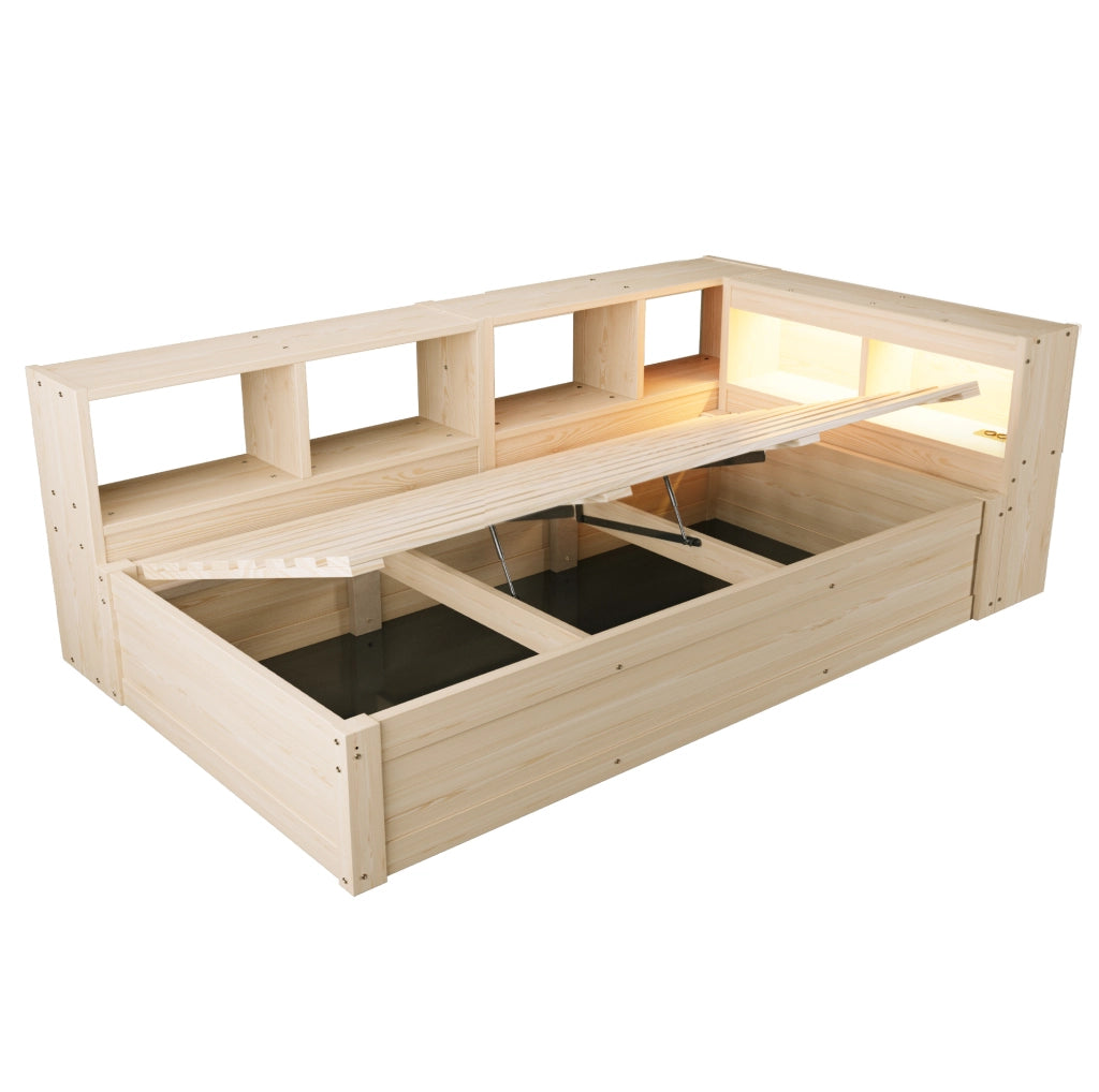 Letto multifunzione 90x200 cm con LED, presa integrata e vani contenitore