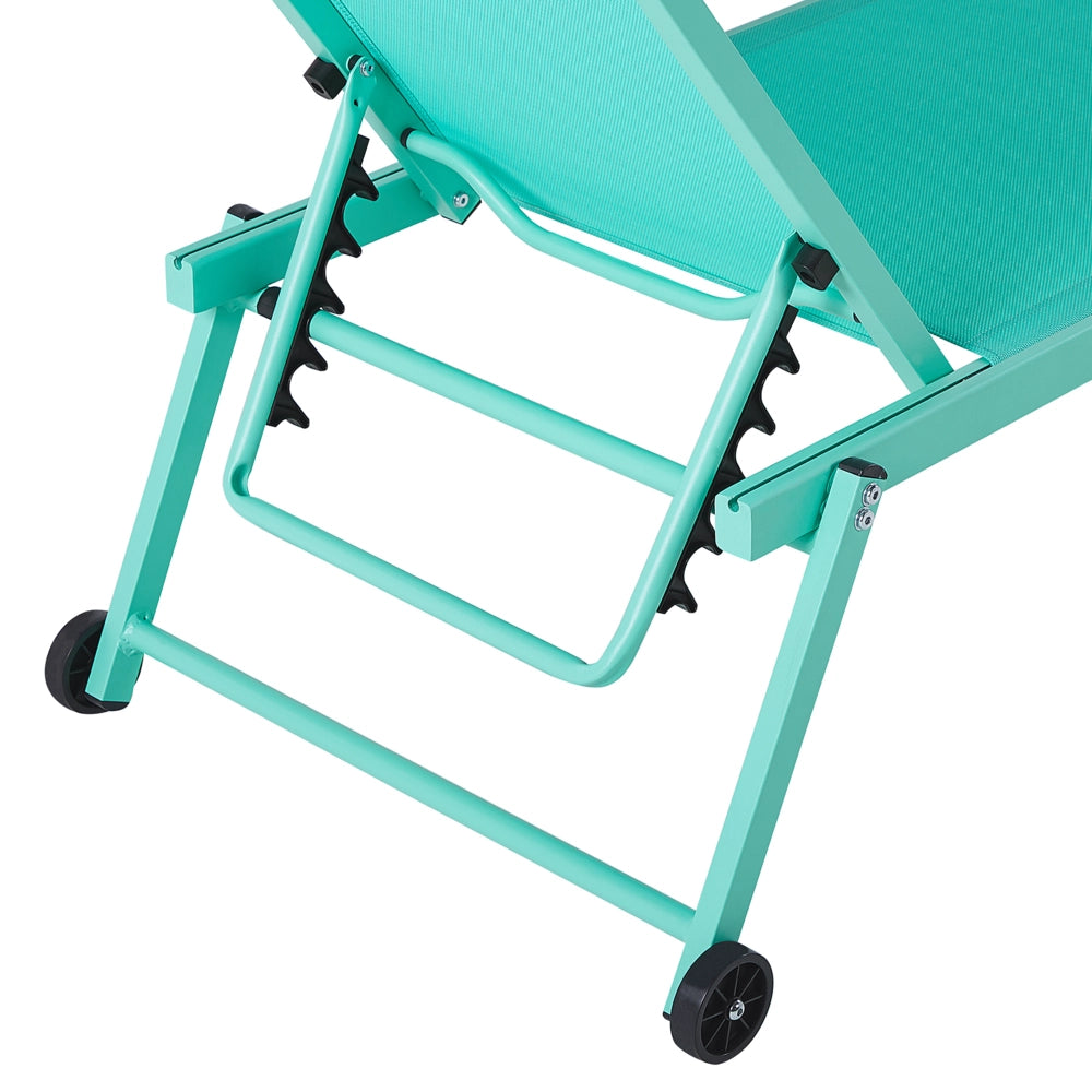 Lettino prendisole da giardino Sedile sintetico turchese Struttura in alluminio 198 x 61 cm Schienale reclinabile regolabile con ruote Patio