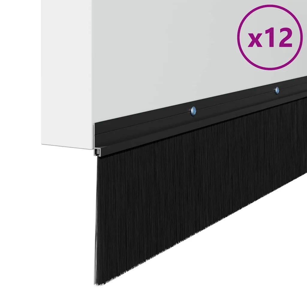 Spazzole per porte a vite 12 pcs Nero 100 cm Lega di alluminio