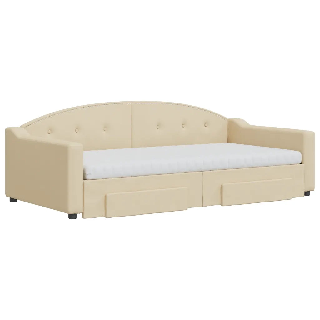 Divano Letto Estraibile con Cassetti Crema 100x200cm in Tessutocod mxl 130705