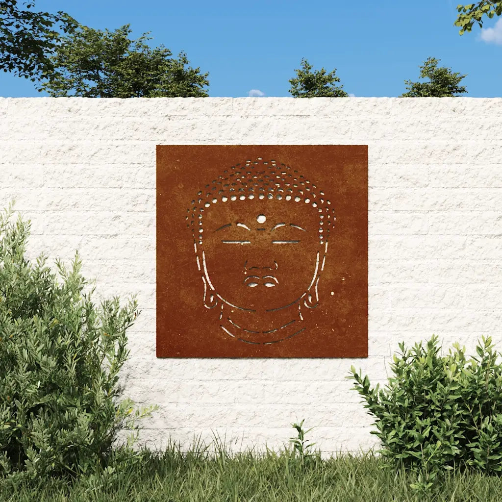 Decorazione Muro Giardino 55x55 cm Testa Buddha Acciaio Cortencod mxl 106755